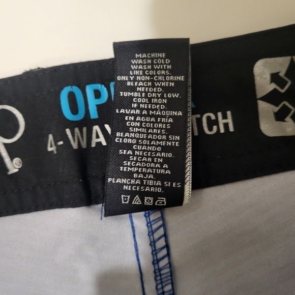 OP Plex 4 Way Strech , Men's Swim Trunks, Blue/Black/ Stripes Design Size30 - Picture 2 of 9